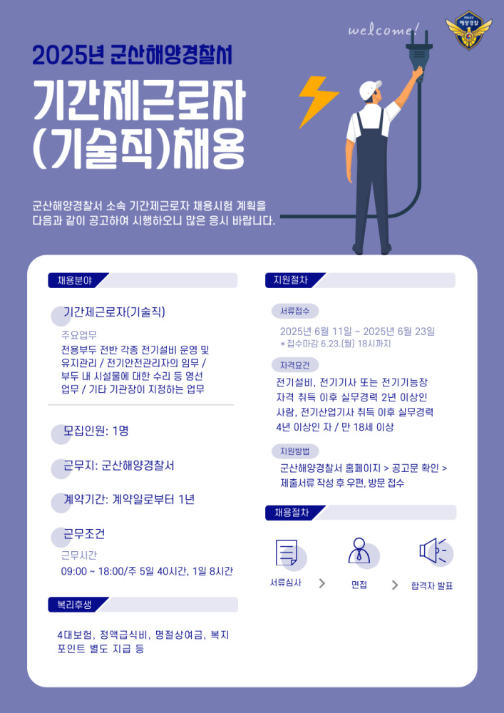 2025년군산해양경찰서기간제근로자(기술직)채용재공고포스터